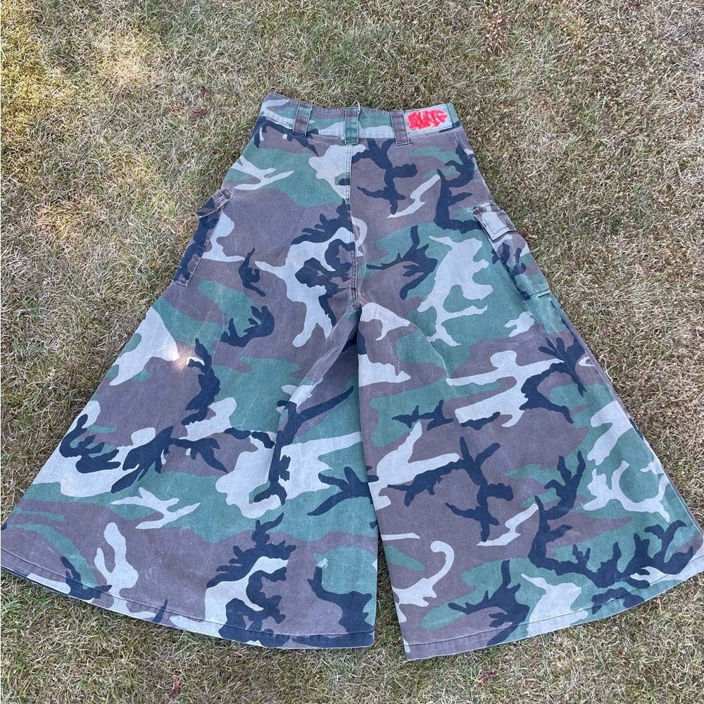 Vintage 1990s Auraze Beau Baker CARGO CAMO Baggy Extra Wide Leg Rave LARGE RARE - Picture 2 of 4